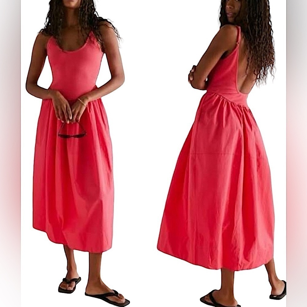 Free People Miami Beet Midi Dress Pink/Rose Size Medium NWT